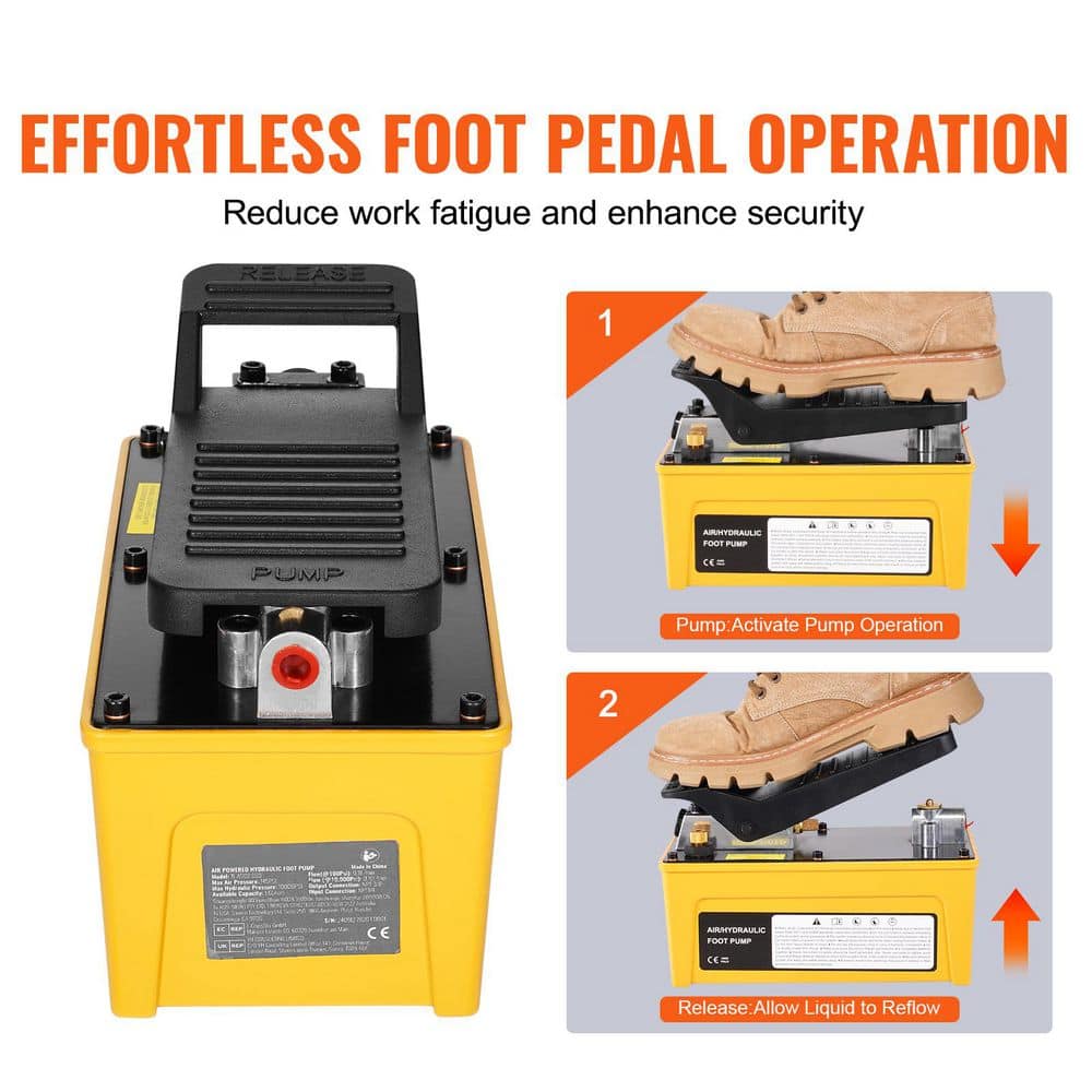 10,000PSI Air Hydraulic Pump, 0.42 Gal. Reservoir, NPT 3/8 In. Oil Outlet, NPT 1/4 In. Inlet, Aluminum Shell Foot Pump - Hercitys
