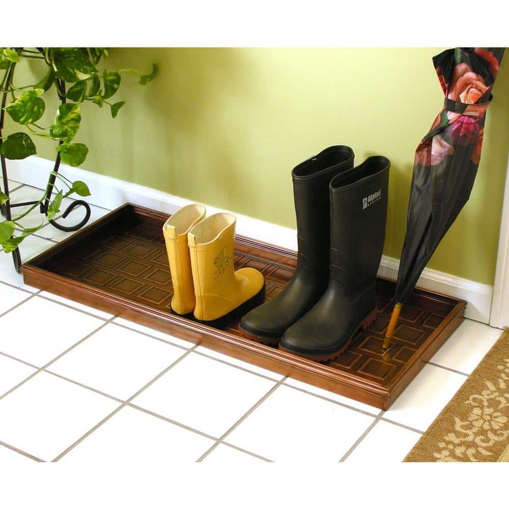 34.5 in. x 14.5 in. Squares Multi-Purpose Copper Finish Boot Tray for Boots, Shoes, Plants, Pet Bowls More - Hercitys
