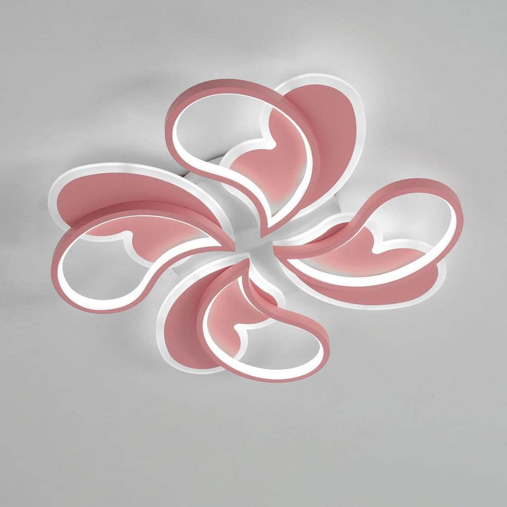 ​​19.68 in. 1-Light Pink & White Modern Petal-Shaped Dimmable Selectable LED Semi-Flush Mount Ceiling Light with Remote - Hercitys
