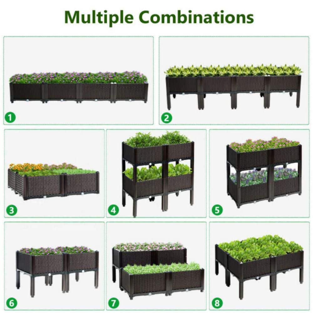 16 in. x 16 in. x 17.5 in. Plastic Elevated Flower Vegetable Herb Grow Planter Box in Brown (Set of 4) - Hercitys
