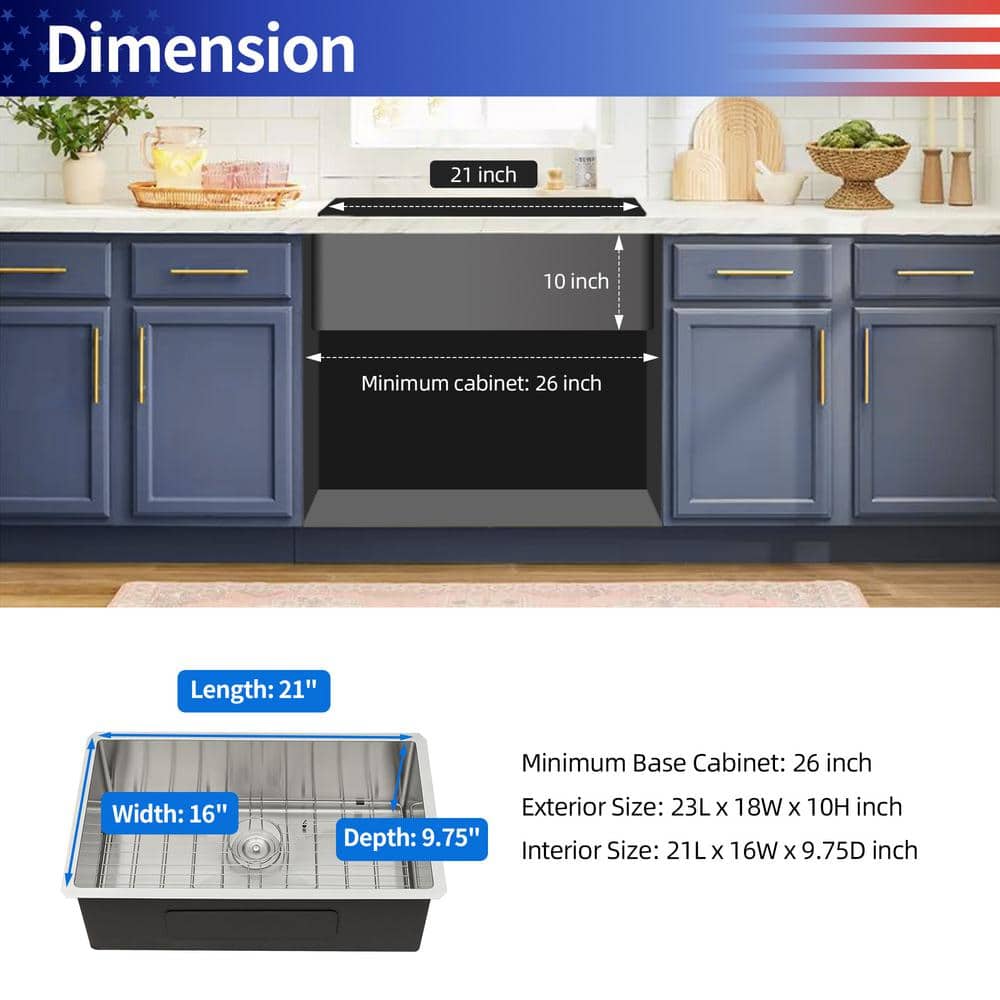 23 in. L x 18 in. W Undermount Single Bowl 16-Gauge Stainless Steel Kitchen Sink in Brushed Nickel - Hercitys