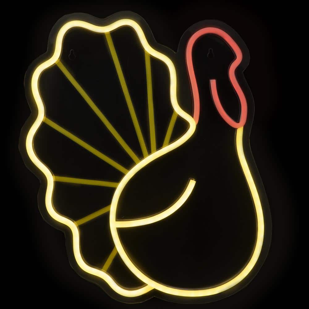 15 in. LED Lighted Neon Style Fall Harvest Turkey Window Silhouette - Hercitys