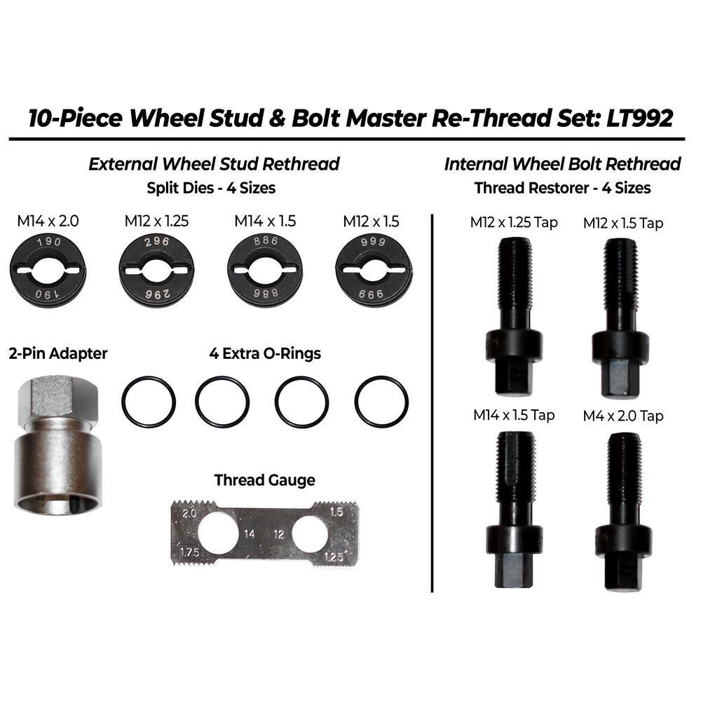 10-Piece Master Wheel Stud and Bolt Re-Thread Kit-External and Internal Rethreading - Hercitys
