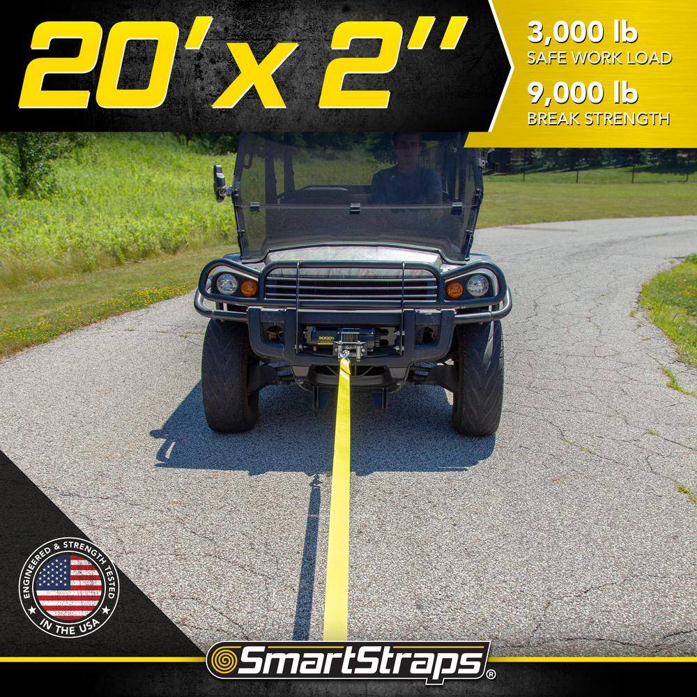 20 ft. 3,000 lb. Working Load Limit Yellow Tow Rope Strap with Hooks - Hercitys