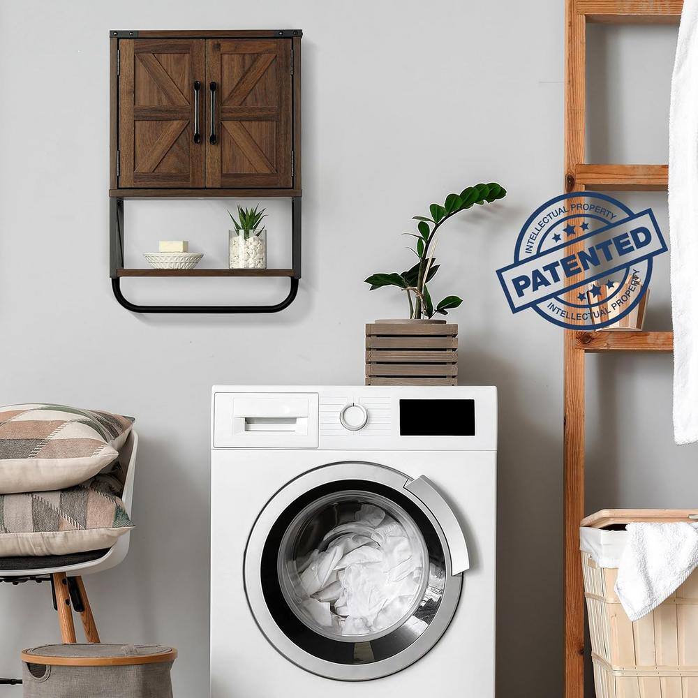 15 in. W x 7 in. D x 23 in. H in Dark Walnut Wood Ready to Assemble Upper Medicine Cabinet with Adjustable Shelf - Hercitys