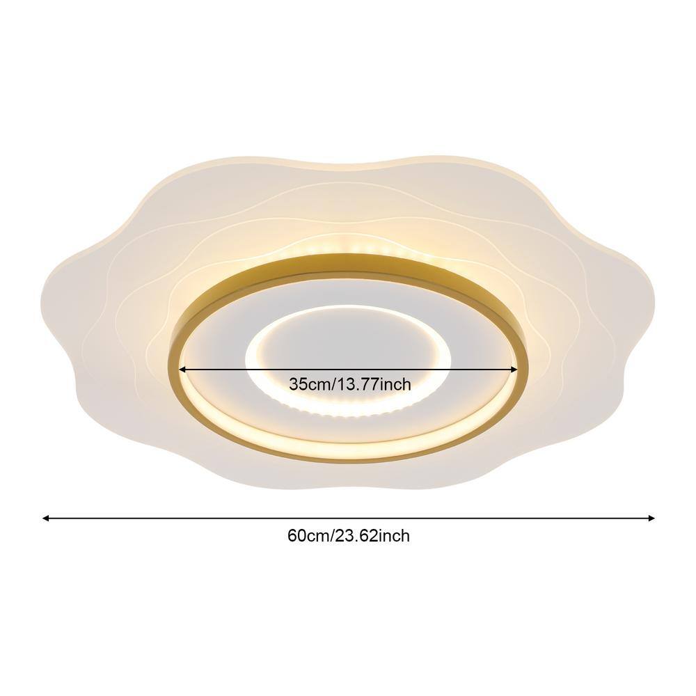 23.62 in. 1-Light White Modern Creative Wave Design Dimmable Selectable LED Flush Mount Ceiling Light with Remote - Hercitys