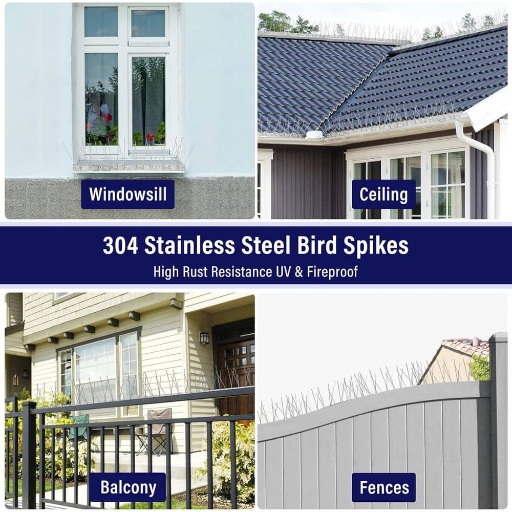 13 in. x 1.1 in. Stainless Steel Base Bird Spikes Deterrent, Arrow Pigeon Spikes Fence Kit, Covers 15 ft. (14-Pack) - Hercitys