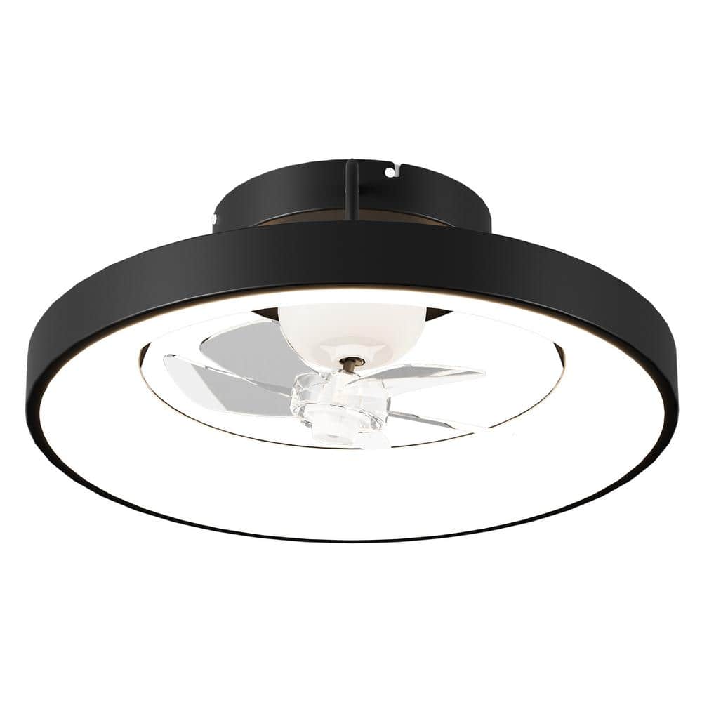 19.7 in. LED Indoor Black Modern Style Recessed Ceiling Fan Light, Rotating Blades, APP, Remote Control, 3000K to 6000K - Hercitys