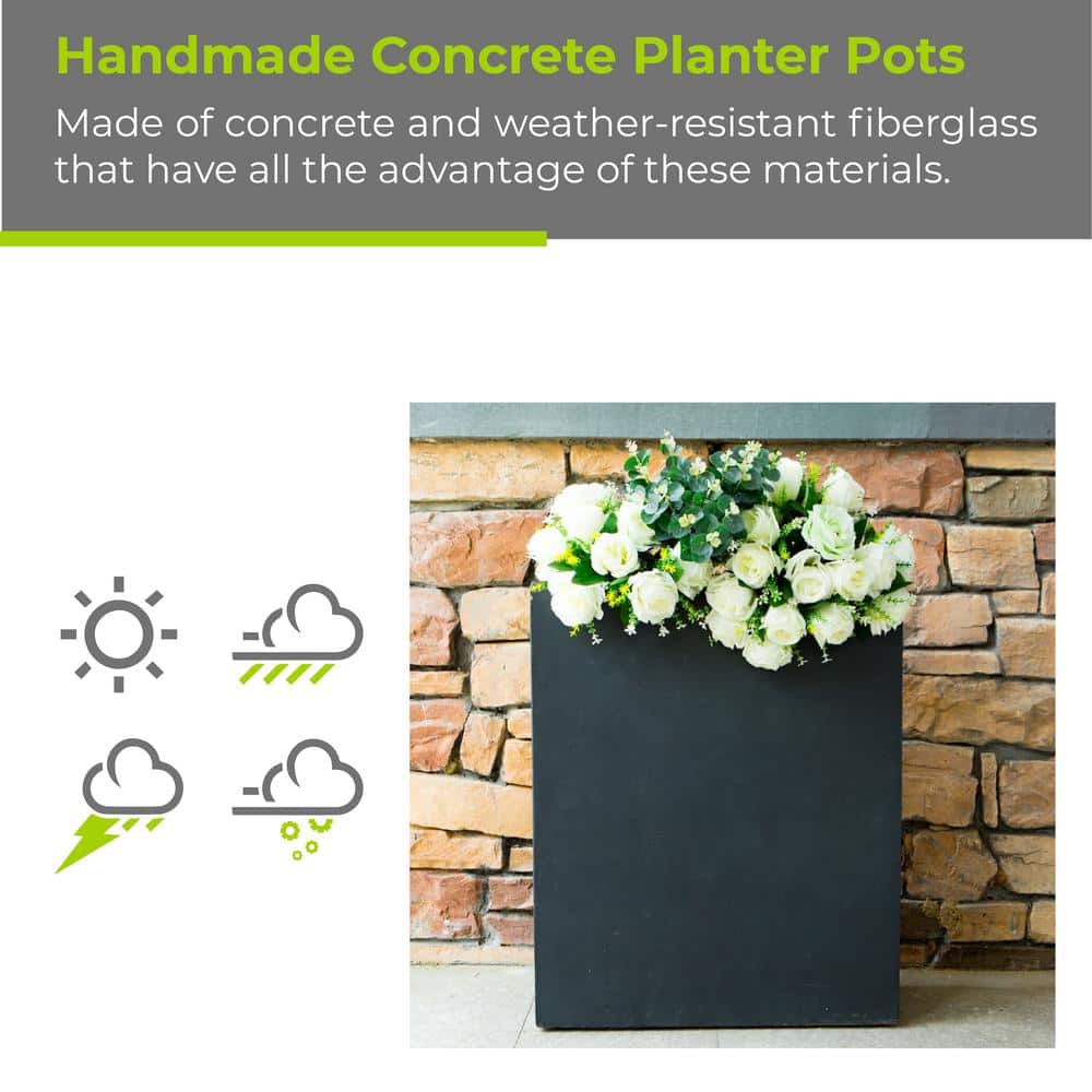 26.8 in. Tall Charcoal Lightweight Concrete Modern Long and High Rectangle Planter - Hercitys