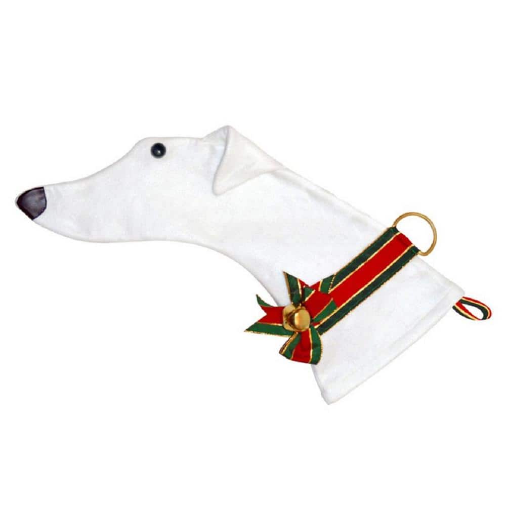 22 in. White Greyhound Dog Faux Fur Christmas Stocking - Hercitys