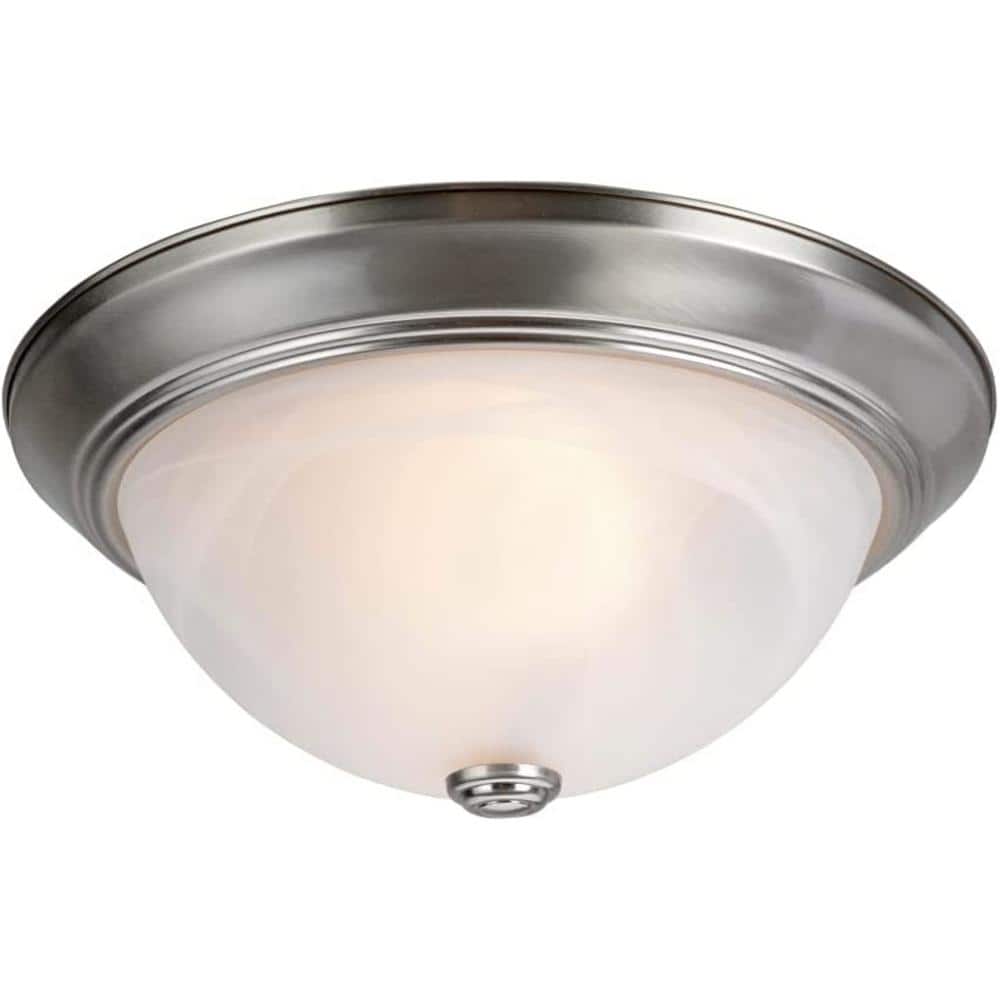 13 in. 2-Light Brushed Nickel Flush Mount with White Alabaster Glass Diffuser (Set of 2) - Hercitys