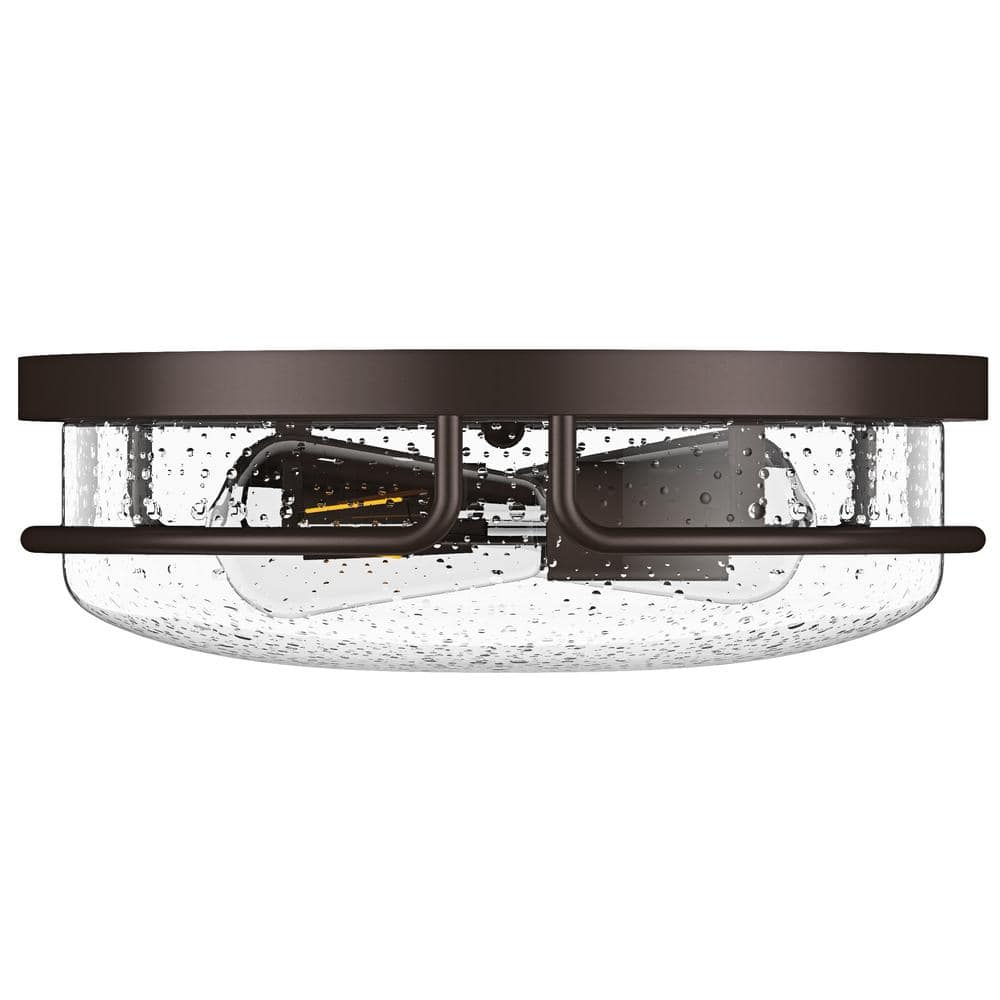 12.79 in. 2-Light Oil Rubbed Bronze Flush Mount Ceiling Light with Seeded Glass Shade Close to Ceiling Lighting Fixture - Hercitys