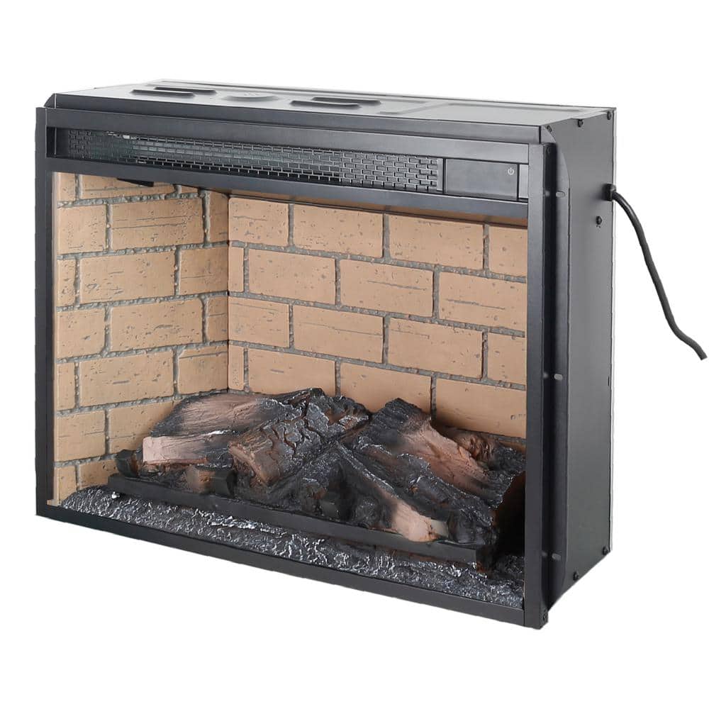 24 in. Wall Mount Electric Fireplace Insert in Black with Tempered Glass, Brick - Hercitys