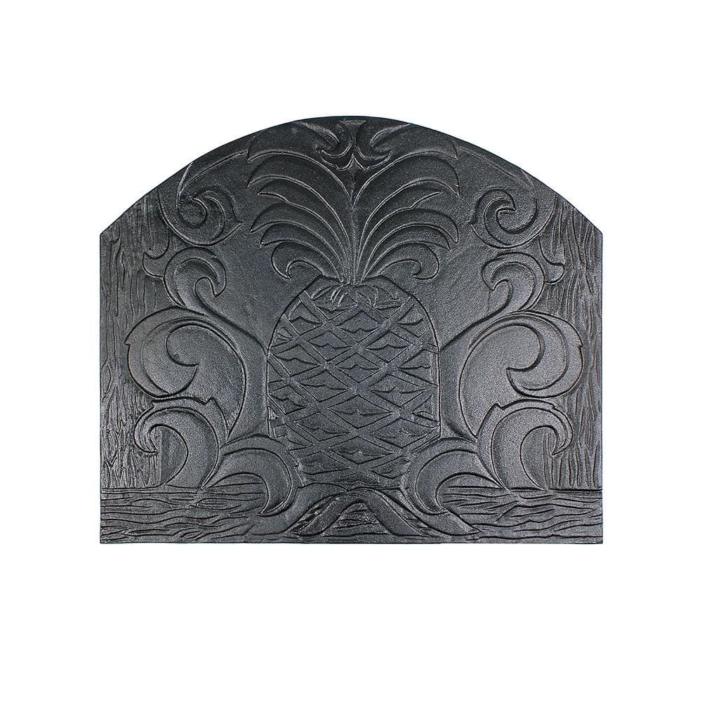 24 in. L Black Cast Iron Welcome Fireback with Pineapple Design - Hercitys