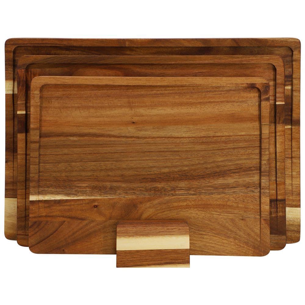 3 Piece Acacia Wood Cutting Board Set with Base - Hercitys