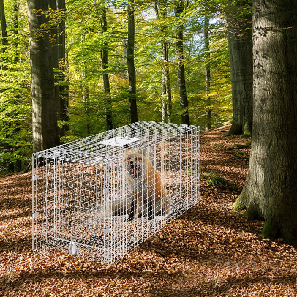 42 in. x 16 in. x 18 in. Live Animal Cage Trap Humane Trap Galvanized Iron Folding Animal Trap with Handle - Hercitys