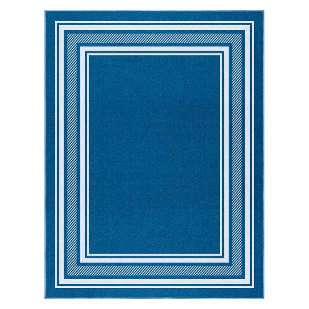 5 X 7 Blue Carmel Bordered Non Slip Indoor Area Rug - Hercitys