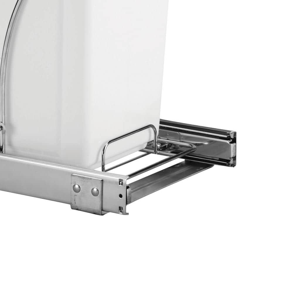 15 in. Single Sliding Trash Can in Chrome with 5 Gal. White Bin - Hercitys