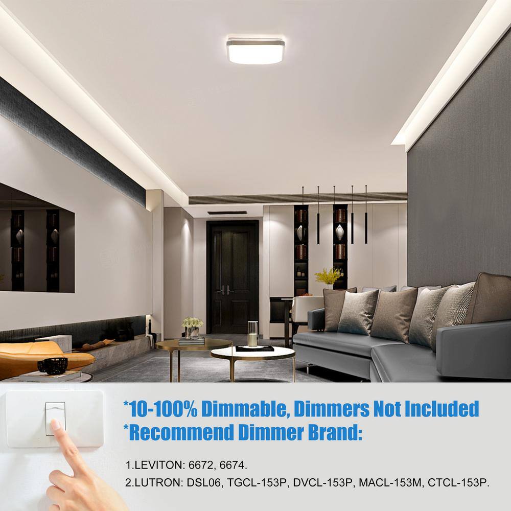 14 in. Brushed Nickel Dimmable LED Square Flush Mount Ceiling Light 4000K - Hercitys