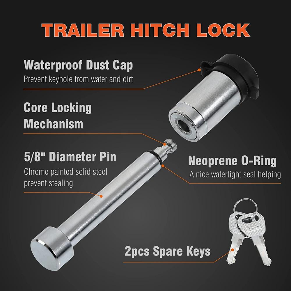 5/8 in. Dia Trailer Hitch Receiver Lock Pin with Keys (2-Pack) - Hercitys