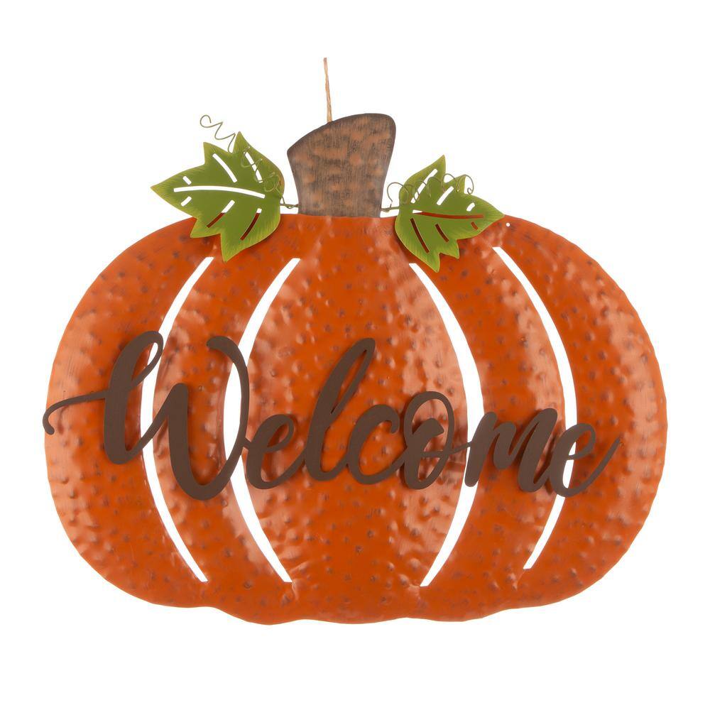 29.72 in. H Fall Metal Pumpkin Yard Stake/Standing/Hanging Sign (KD, 3-Function) - Hercitys