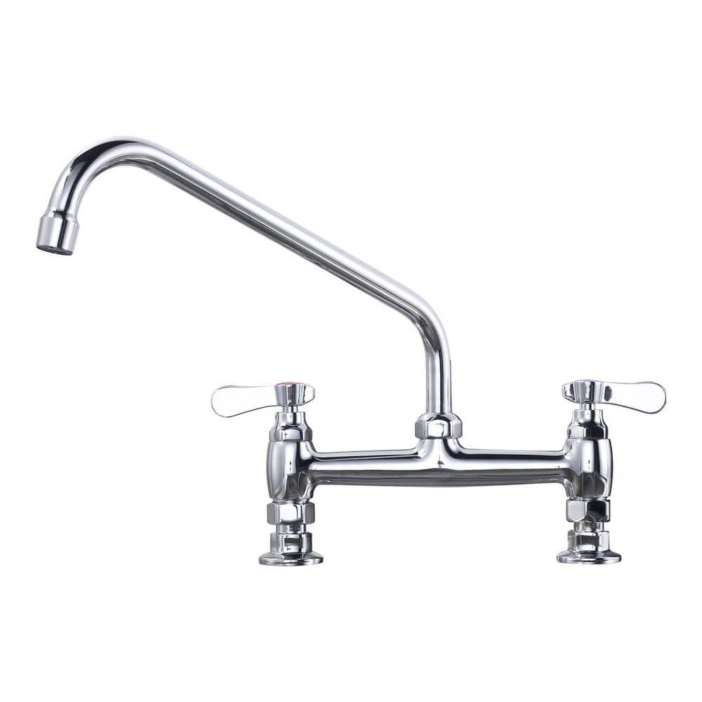 14 in. Double Handle Deck Mount Standard Kitchen Faucet in Chrome - Hercitys
