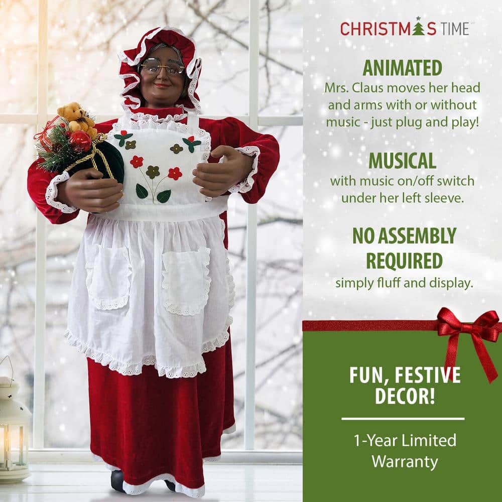 36 in. Christmas Music and Motion Mrs. Claus with Apron - Hercitys