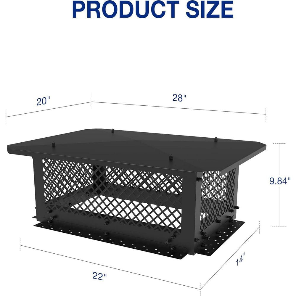 14 in. x 22 in. Black Galvanized Steel Fireplace Chimney Caps for Outside - Hercitys
