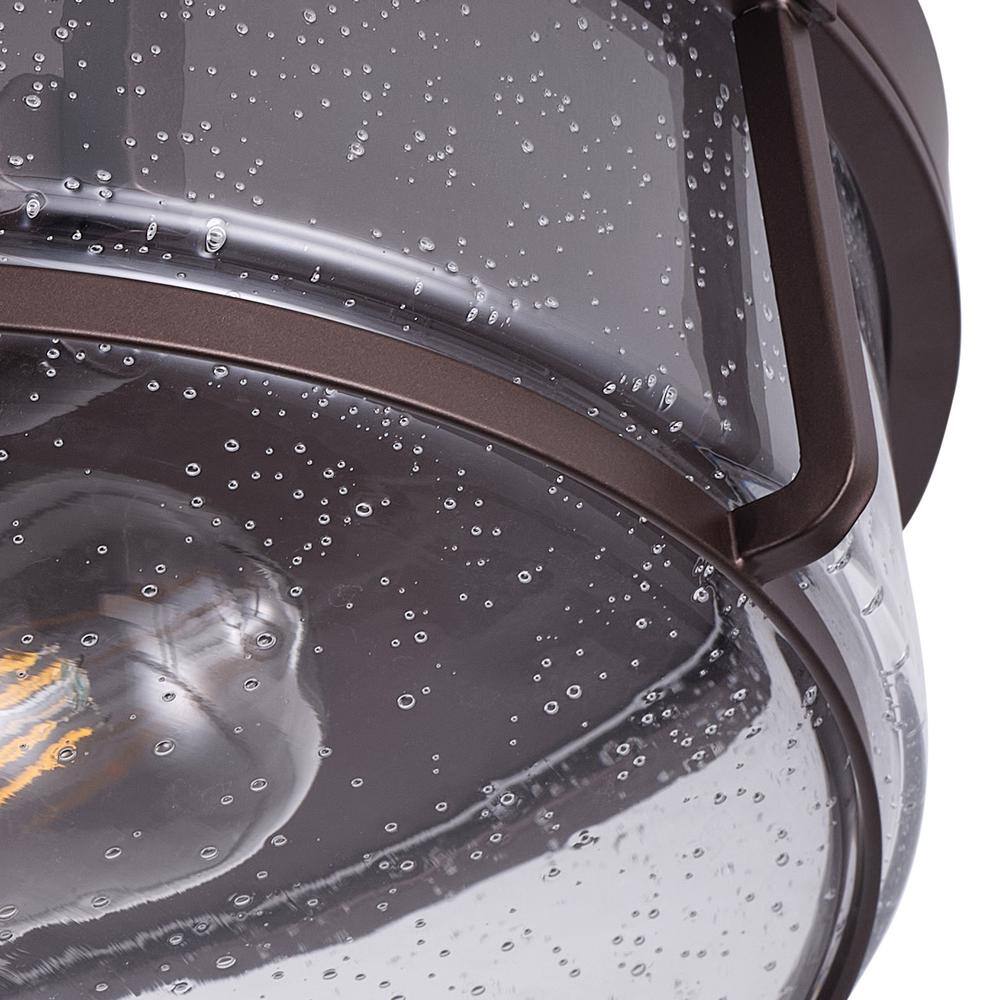 14.17 in. 2-Light Industrial Oil Rubbed Bronze Flush Mount Ceiling Light Fixture with Glass Shade - Hercitys