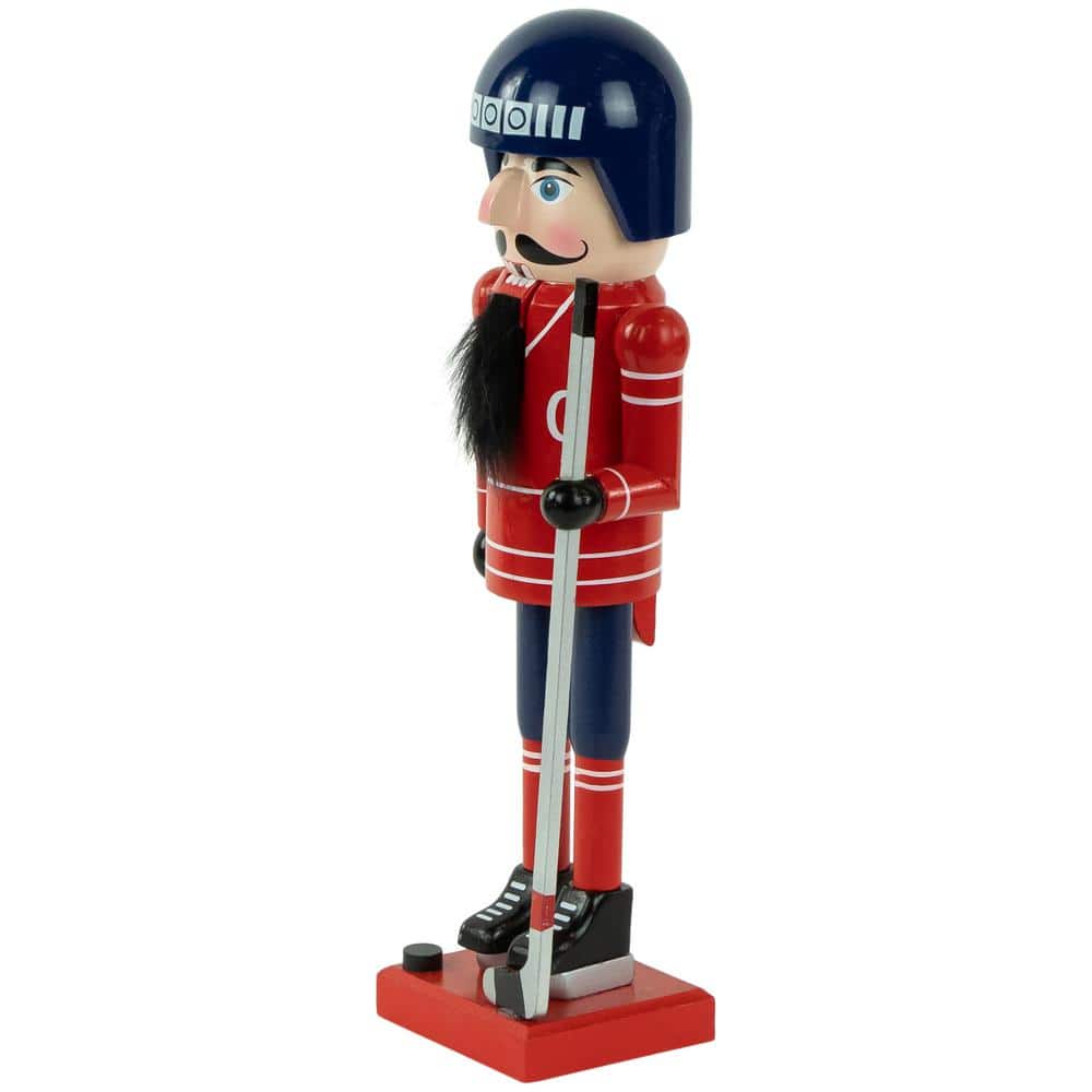 14 in. Blue and Red Wooden Christmas Ice Hockey Player Nutcracker - Hercitys