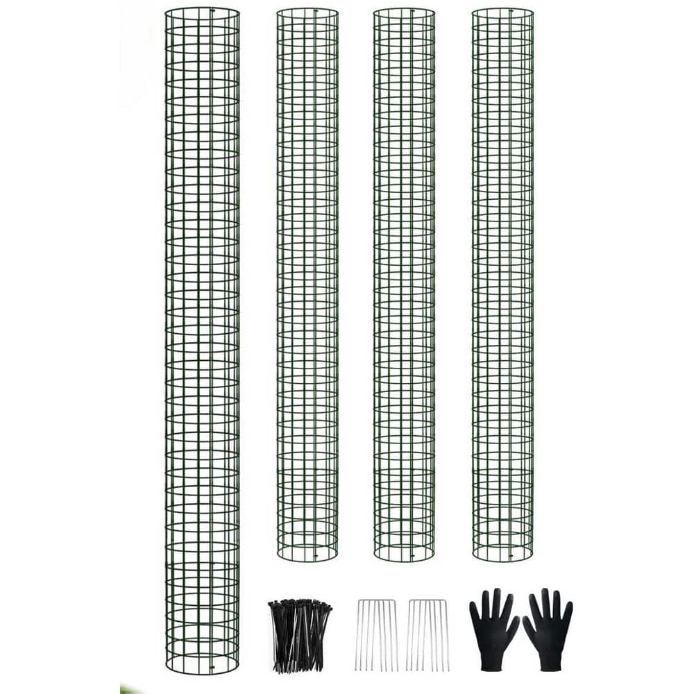 13 in. x 48 in. Green Metal Tree Ring Kit, Expandable Tree Trunk Protector with Zip Ties, Stakes for Deer, Mower(4-Pack) - Hercitys
