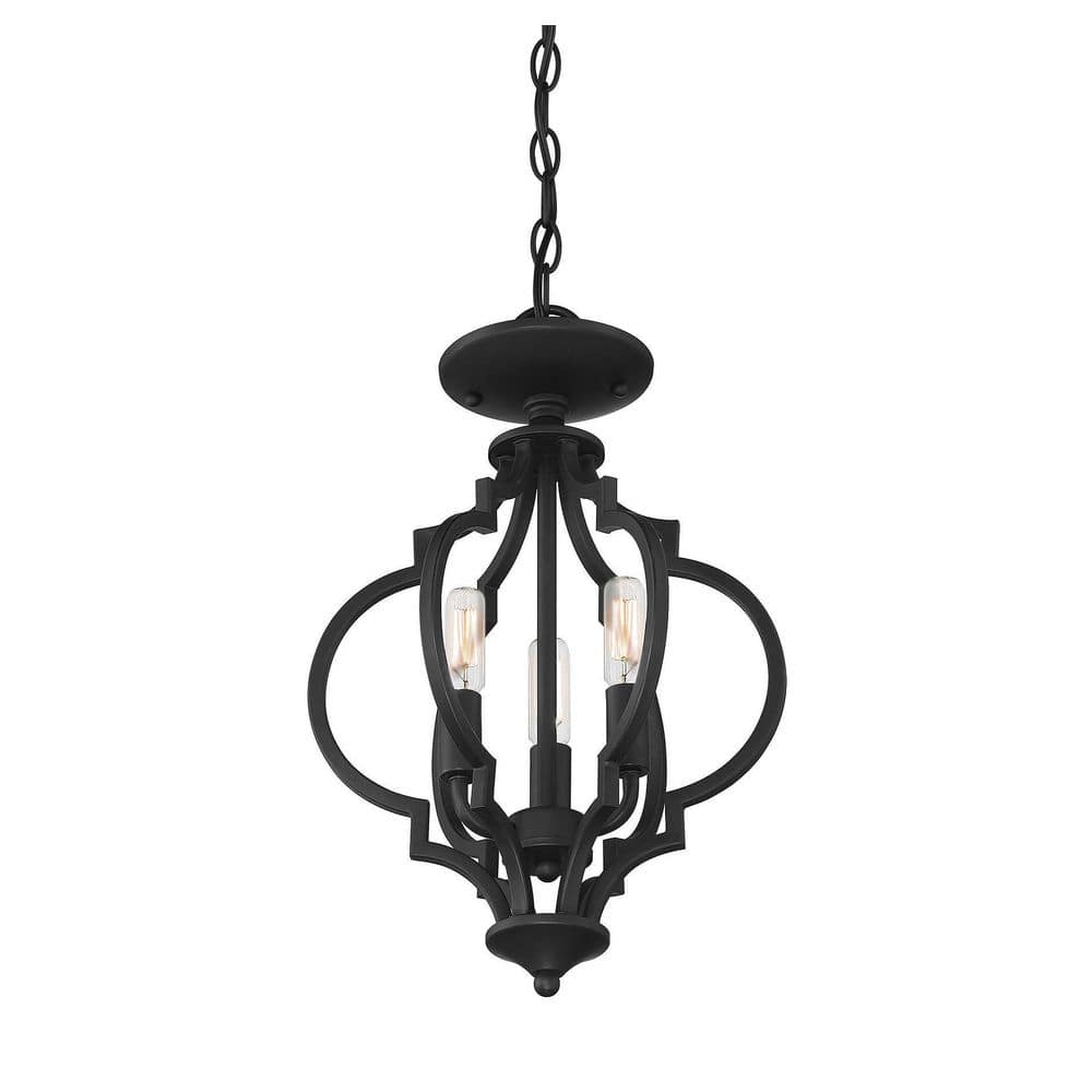 11 in. W x 16 in. H, 3-Light Matte Black Semi- Flush Mount Ceiling Light - Hercitys