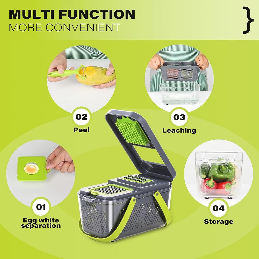22-in-1 Food Vegetable Chopper with Container Dicers Cutter Multi Kitchen Tool with Lemon Squeezer -13 Blades - Hercitys