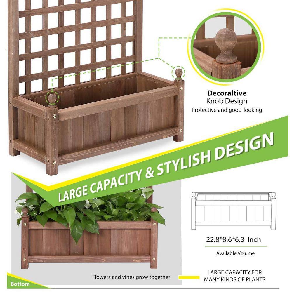48 in. H Fir Wood Free-Standing Planter Raised Bed with Trellis - Hercitys