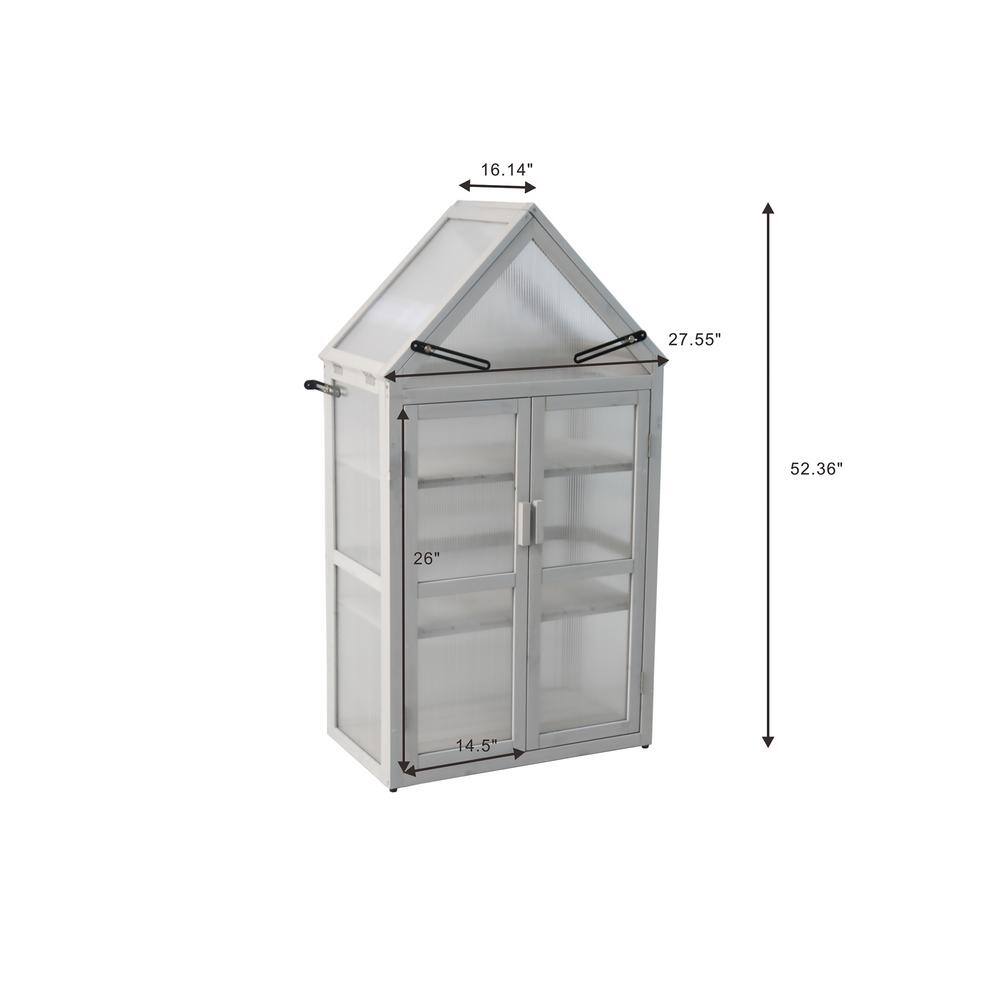 27.55 in. W x 16.14 in. D x 52.36 in. H Wood Gray Mini Greenhouse with Adjustable Roof Panels, Adjustable Shelf - Hercitys