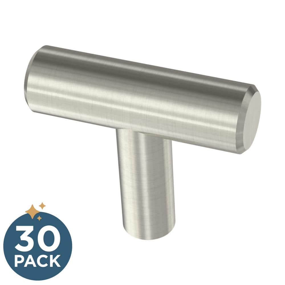 (30-Pack) Simple Bar 1-1/4 in. (32 mm) Modern Stainless Steel T-Shaped Bar Cabinet Knobs - Hercitys