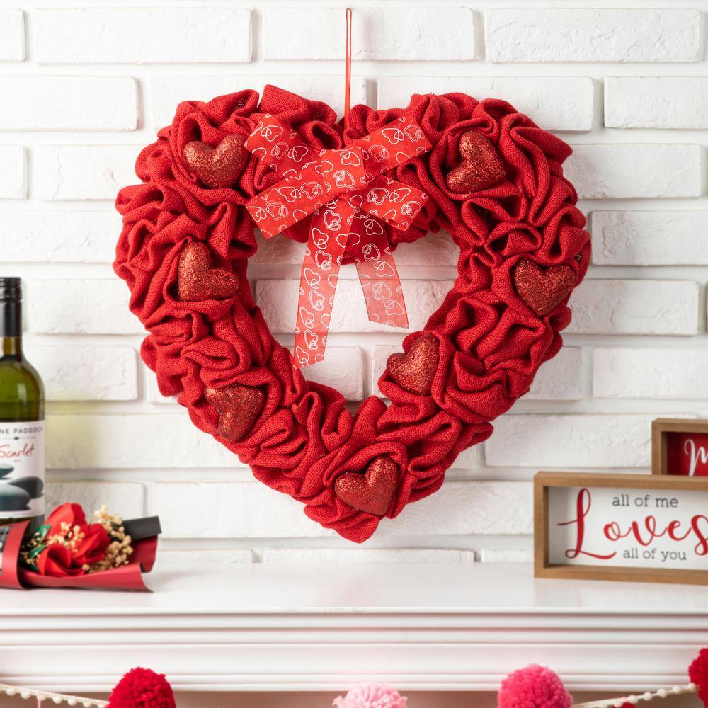 17.75 in. H Valentine Fabric Heart Wreath - Hercitys