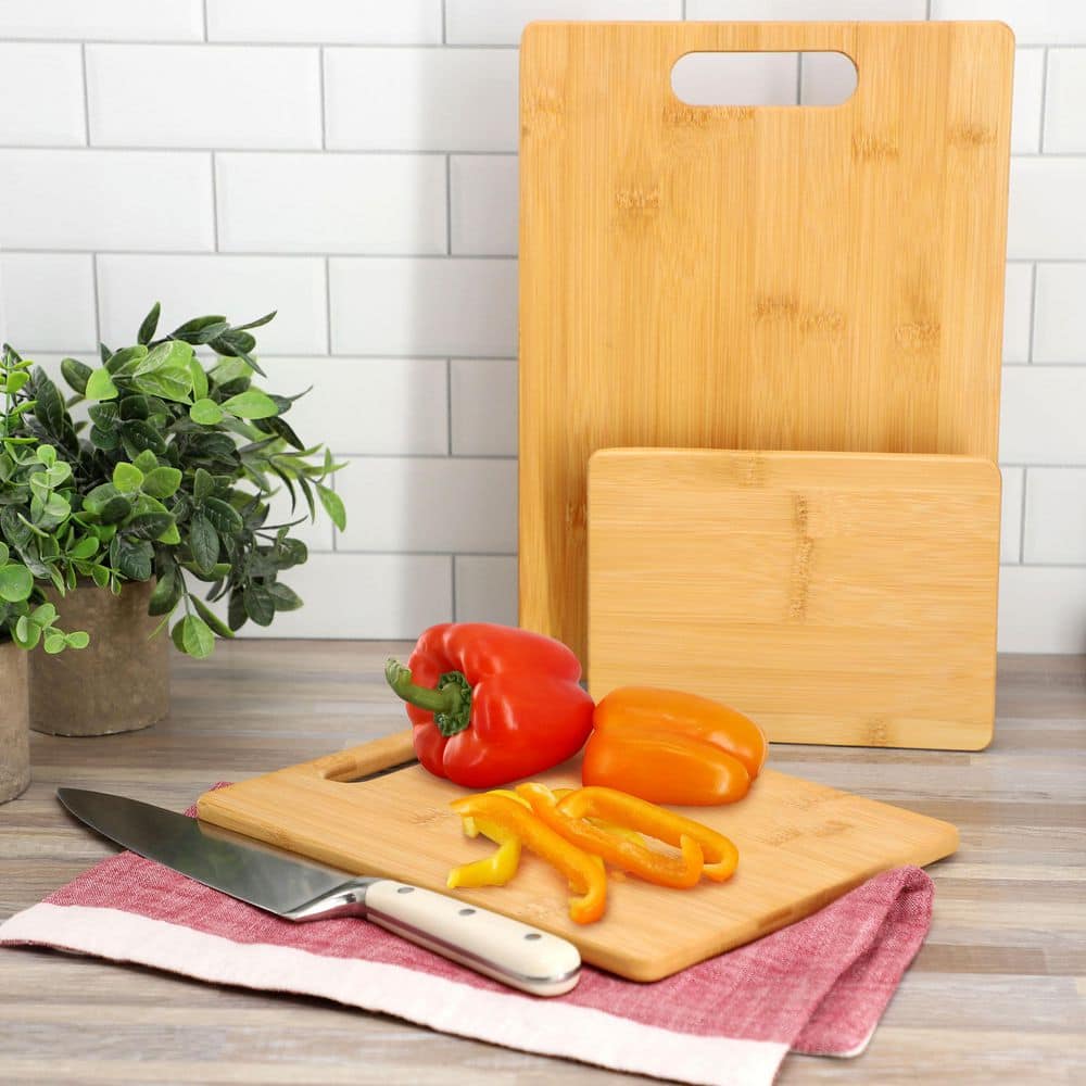 3 Piece 8 in., 11 in., and 13 in. Bamboo Wood Cutting Board Set - Hercitys