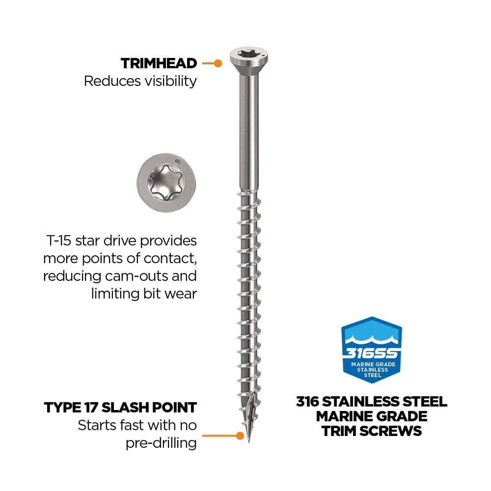 3 in. #8 316 Stainless Steel Premium Star Drive Trim Screws (350-Count) - Hercitys
