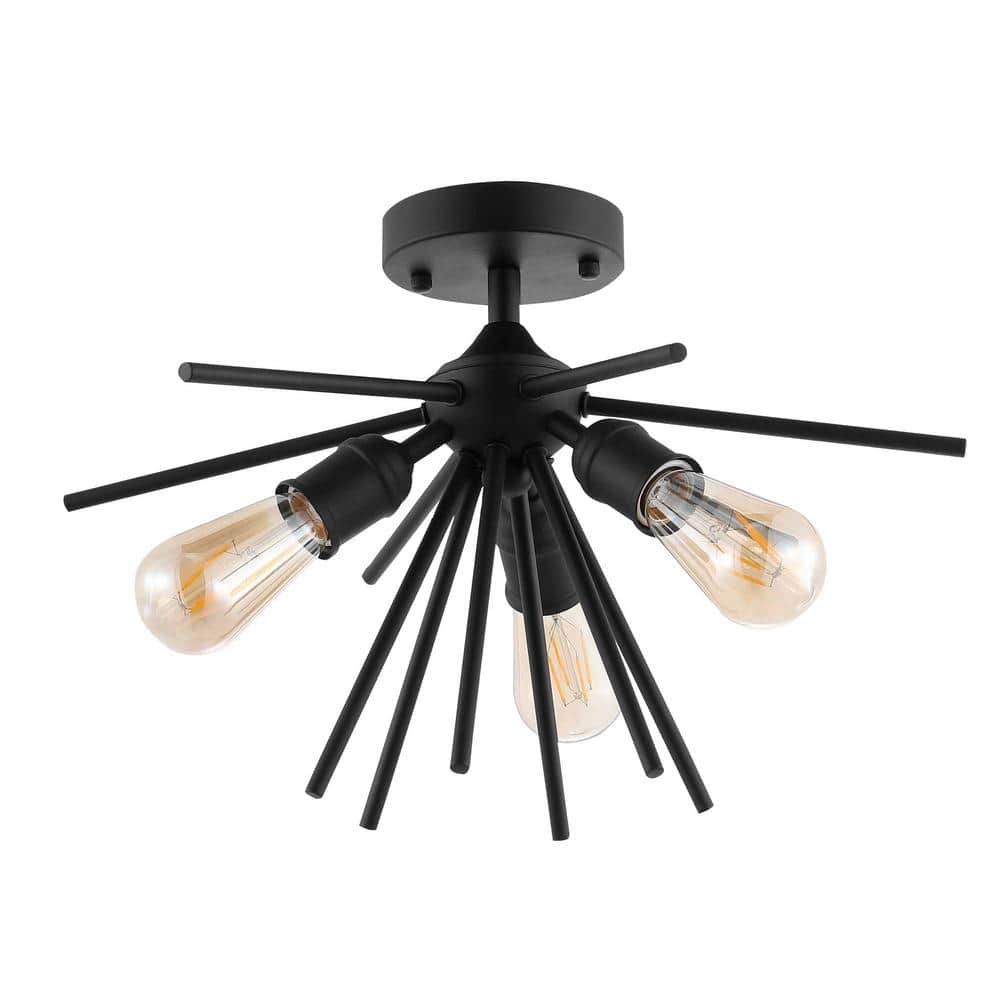 10.6 in. 3-Light Painted Semi- Flush Mount with No Bulbs Included Matte black - Hercitys