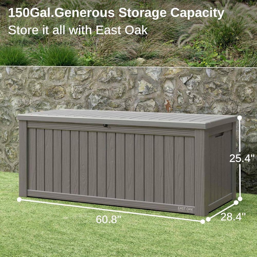 150 Gal. Grey Deck Box Indoor and Outdoor Use, Waterproof and UV Resistant, Lockable With Latch, 880 lbs. Capacity - Hercitys