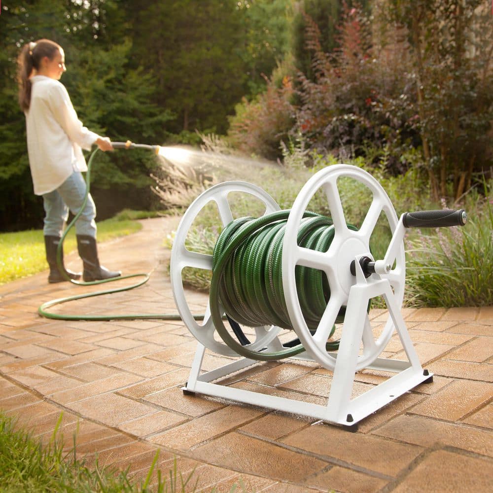 200 ft. White Steel Dual mount Wall Mounted Garden Hose Reel - Hercitys