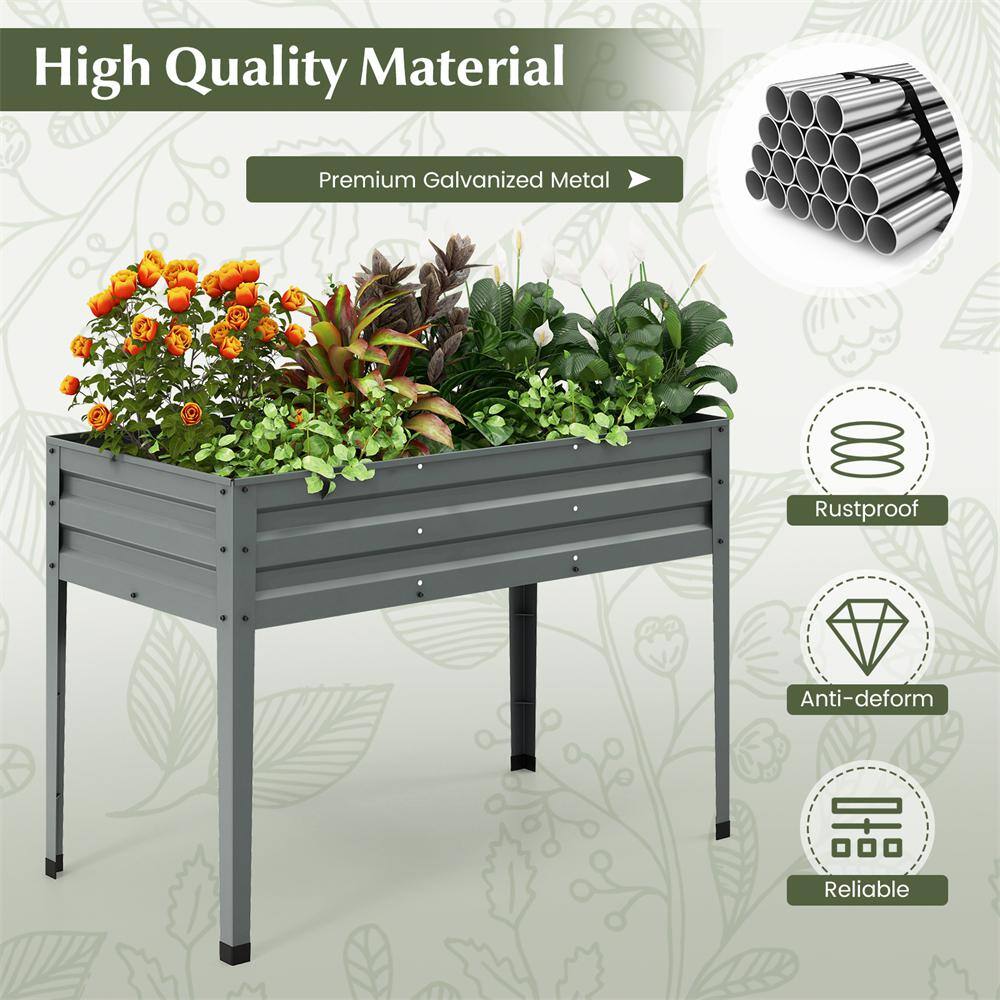 46 in. L x 24 in, W. x 32 in. H Freestanding Grey Steel Raised Garden Bed with Drainage Holes Garden Backyard and Patio - Hercitys