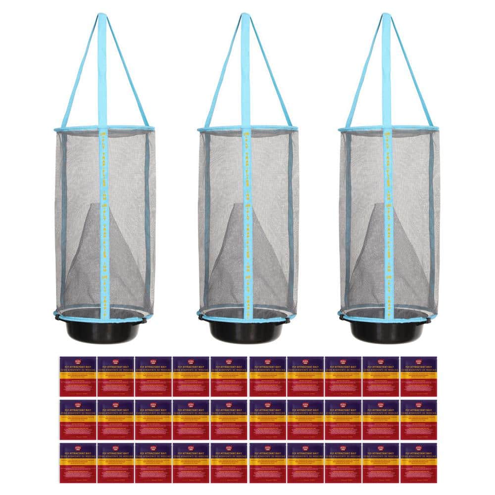 3 Lite Fly Cage Outdoor Fly Trap with 36 Low Odor Attractant Baits, Reusable and Durable - Hercitys