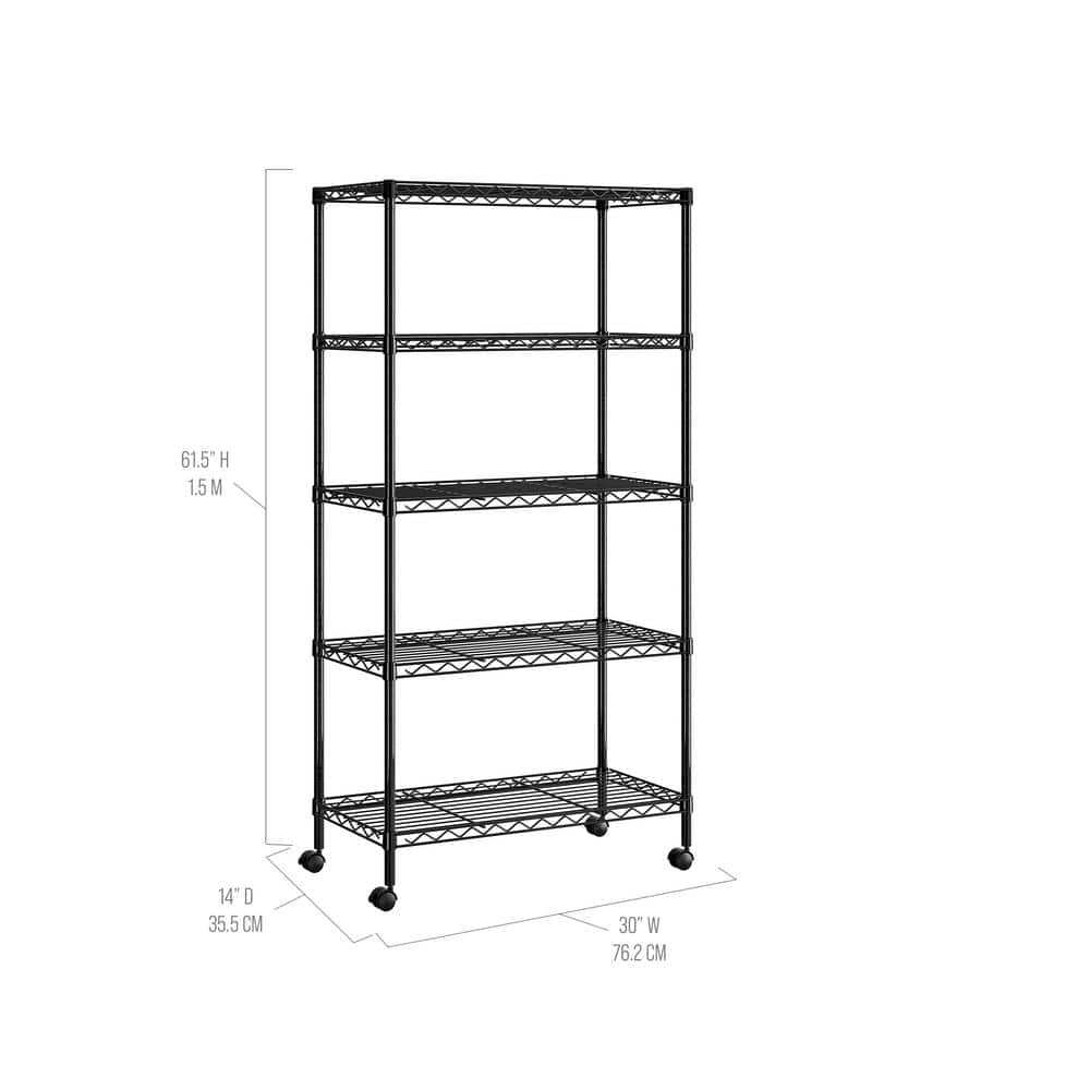 5-Tier Steel Wire Shelving System in Black (30 in. W x 14 in. D x 60 in. H) - Hercitys