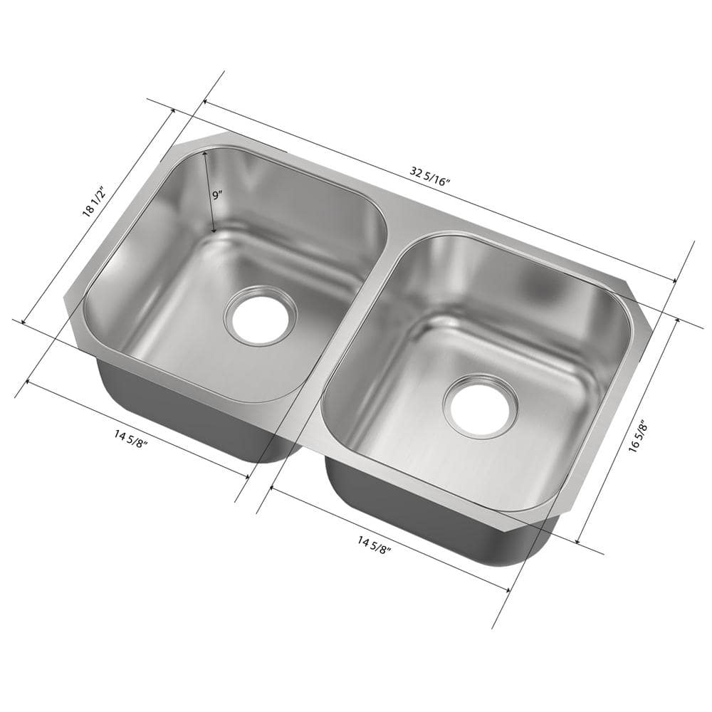 32 in. Undermount 50/50 Double Bowl 18-Gauge Stainless Steel Kitchen Sink with Bottom Grids - Hercitys