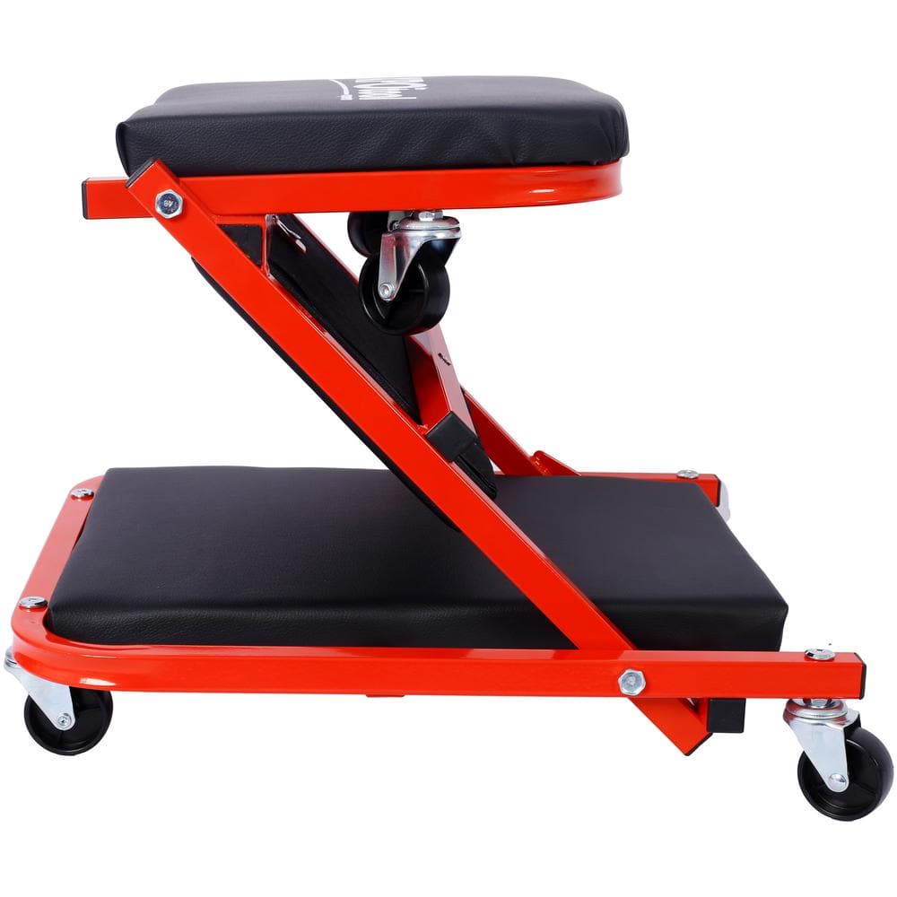 1-Tier Steel 6-Wheeled Utility Cart in Red, 2 in 1 Foldable Mechanic Creeper, 300 lbs. Capacity - Hercitys