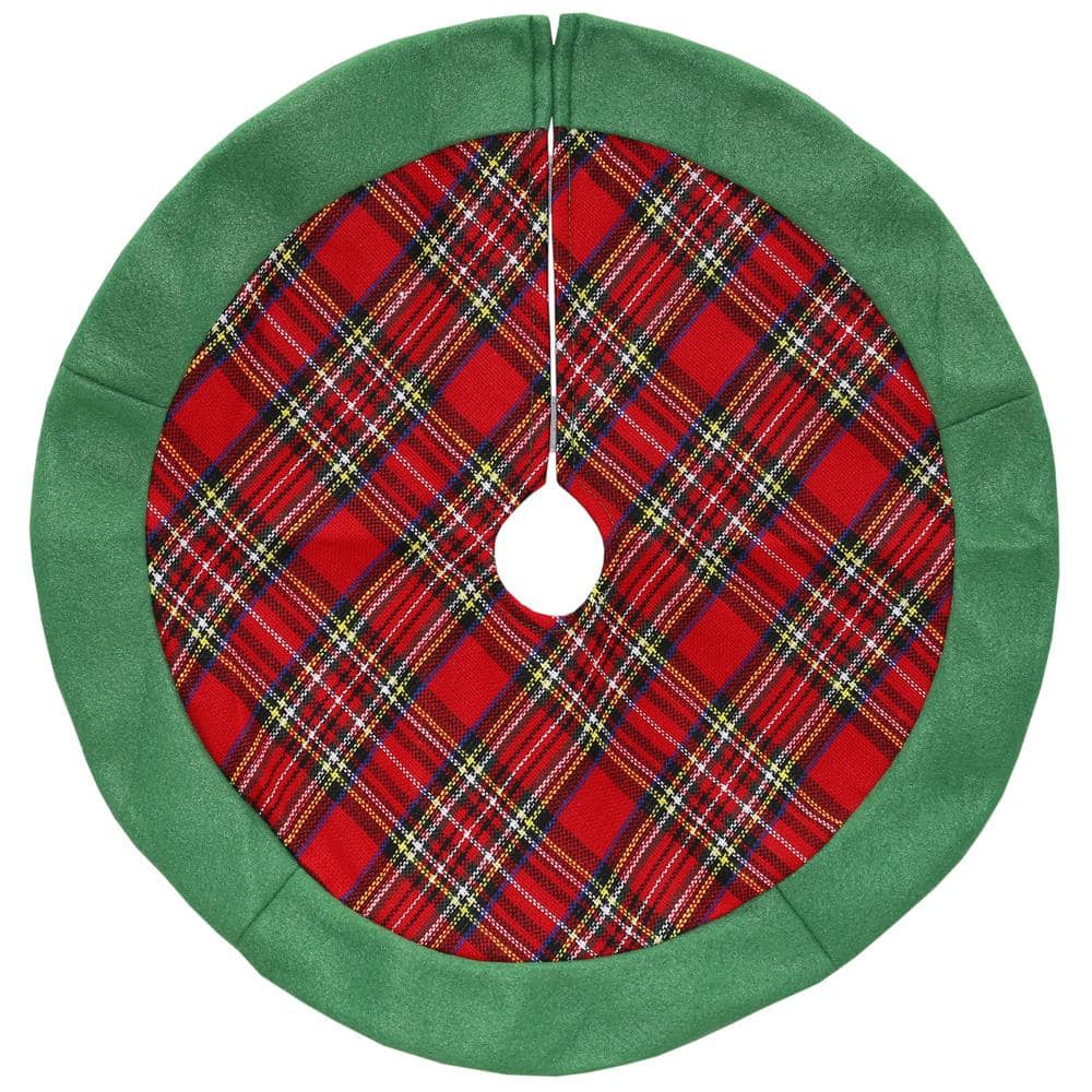 24 in. Green and Red Tartan Christmas Tree Skirt - Hercitys