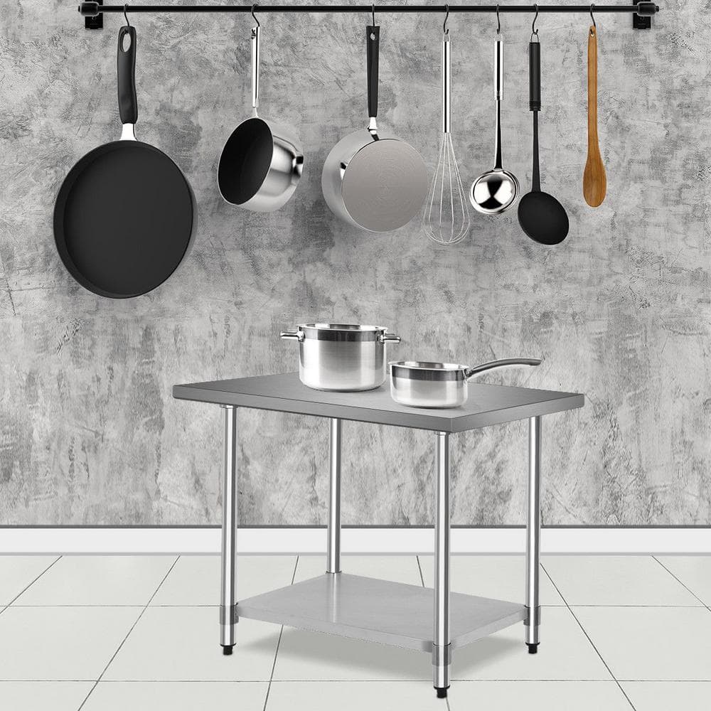 36 in. x 24 in. Stainless Steel Commercial Utility Table Kitchen Prep Table with Bottom Shelf - Hercitys