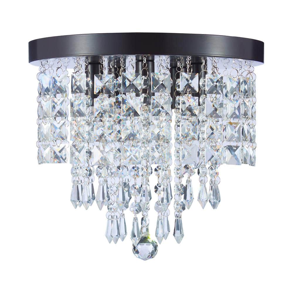 11 in. 5-Light Oiled Bronze Flush Mount Chandelier with K9 Crystals - Hercitys